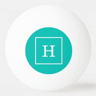 Teal White Framed Initial Monogram Ping Pong Ball