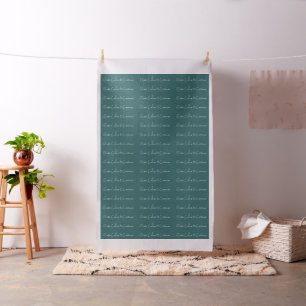 teal white French Script Keep Calm and Carry On Fabric