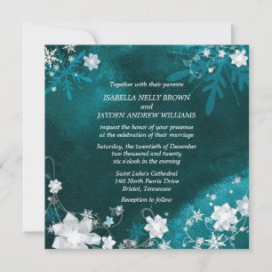 Teal White Frosty Winter Wedding Invitation