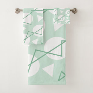 Teal White Geometric Chevron Stripes Pattern Bath Towel Set