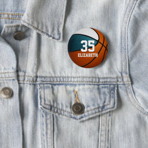 teal white girls boys basketball team colors 6 cm round badge