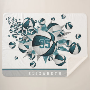 teal white girls sports star basketball blowout sherpa blanket
