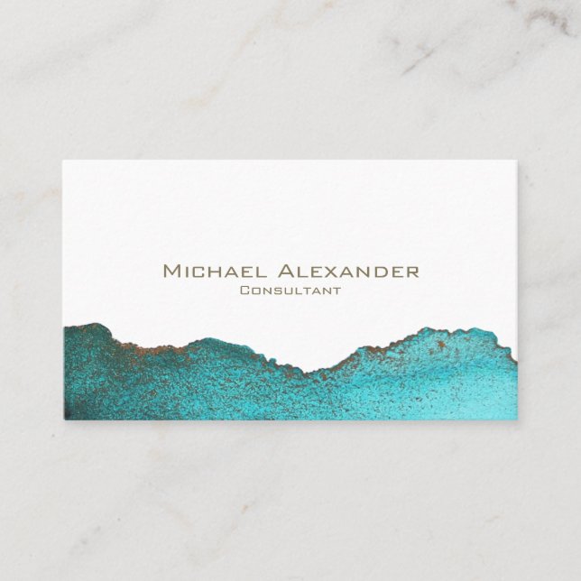 Teal White Gold Custom Unique Business Card (Front)