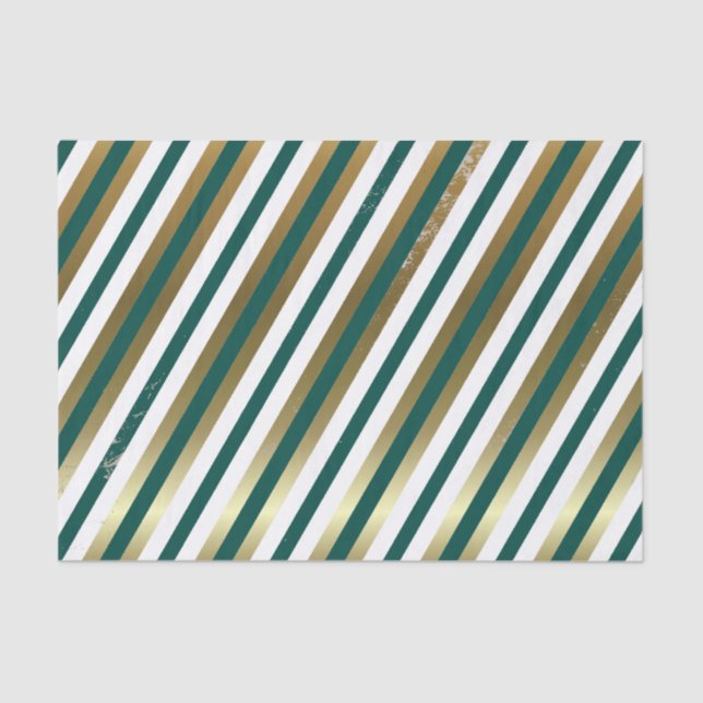 Teal, White, Gold Diagonal Stripe Tissue Paper (Front)