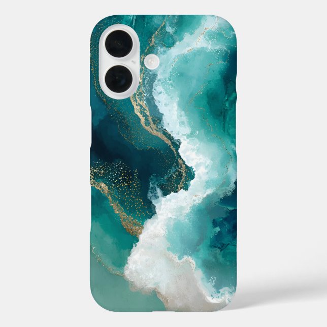 Teal, White & Gold Marble Case-Mate iPhone Case (Back)