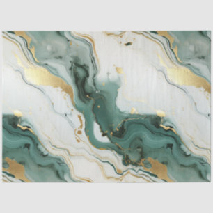 Teal White Gold Marble Decoupage Tissue Paper