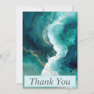 Teal, White & Gold Marble Thank You Card