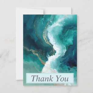 Teal, White & Gold Marble Thank You Card