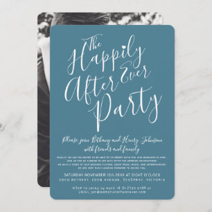Teal white happily ever after wedding party invitation