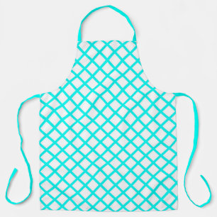 Teal White Harlequin Diamond Stripes Pattern Apron