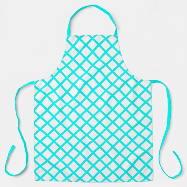 Teal White Harlequin Diamond Stripes Pattern Apron (Front)