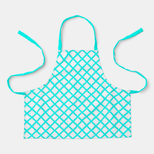 Teal White Harlequin Diamond Stripes Pattern Apron