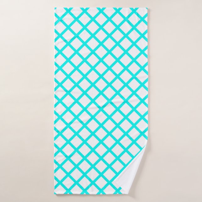 Teal White Harlequin Diamond Stripes Pattern Bath Towel (Bath Towel)
