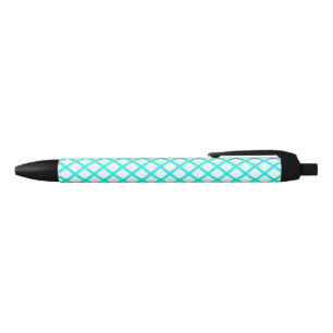 Teal White Harlequin Diamond Stripes Pattern Black Ink Pen
