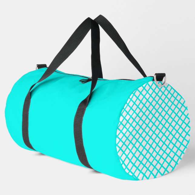 Teal White Harlequin Diamond Stripes Pattern Large Duffle Bag (Left Corner)