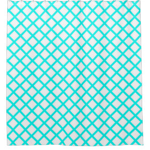 Teal White Harlequin Diamond Stripes Pattern Shower Curtain