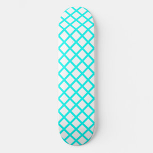 Teal White Harlequin Diamond Stripes Pattern Skateboard