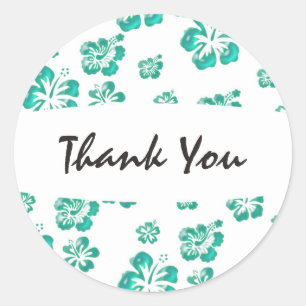 Teal White Hibiscus Flower Floral Party Sticker