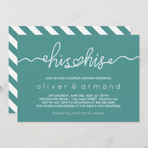Teal & White   His & His Couple's Shower Invitation