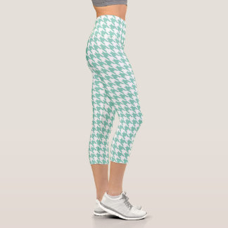 Teal & White Houndstooth  Capri Leggings