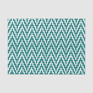 Teal White Ikat Chevron Zig Zag Stripes Pattern Tissue Paper