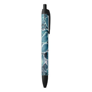 Teal & White Leaves Black Ink Pen