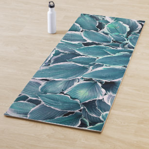Teal & White Leaves Yoga Mat