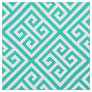 Teal White Med Greek Key Diag T Pattern #1 Fabric