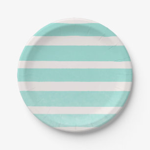 Teal & White Modern Chic Stripes Paper Plate