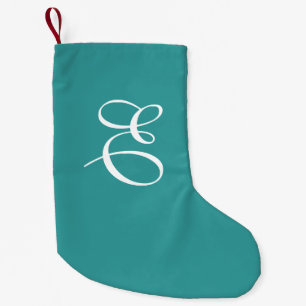Teal & White Monogram Christmas Stocking