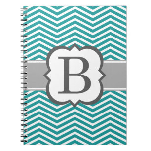 Teal White Monogram Letter B Chevron Notebook