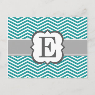 Teal White Monogram Letter E Chevron Postcard