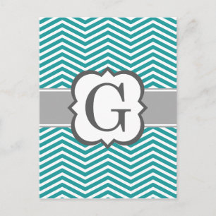 Teal White Monogram Letter G Chevron Postcard