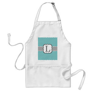 Teal White Monogram Letter L Chevron Standard Apron