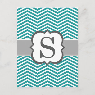 Teal White Monogram Letter S Chevron Postcard