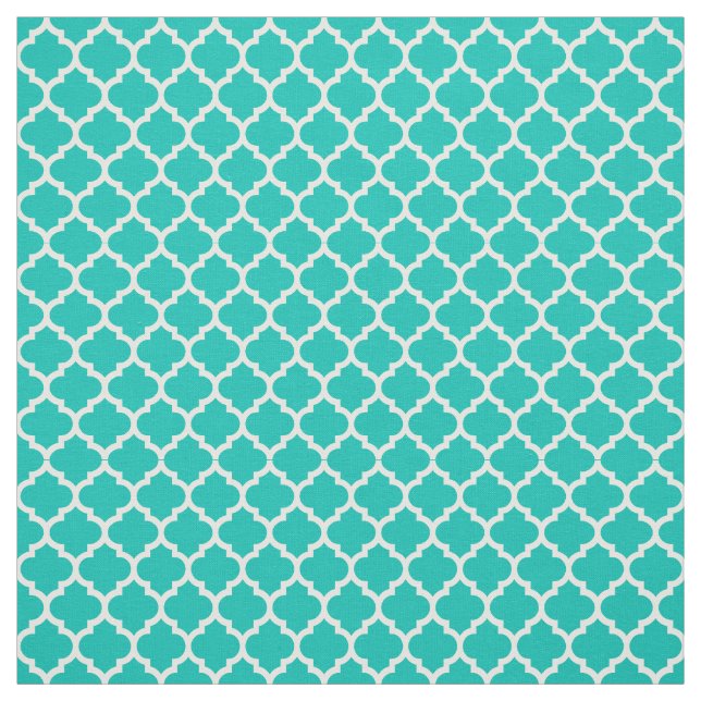 Teal, White Moroccan Quatrefoil Pattern #5 Sz3 Fabric (Swatch)