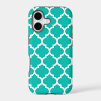 Teal White Moroccan Quatrefoil Trellis Pattern #5