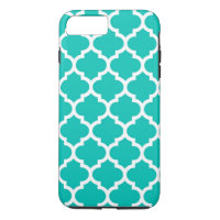 Teal White Moroccan Quatrefoil Trellis Pattern #5