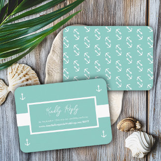 Teal White Nautical Pattern Website Wedding RSVP Enclosure Card