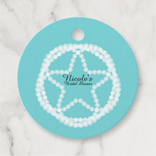 Teal White Pearl Star Wedding Bridal Shower Favour Tags