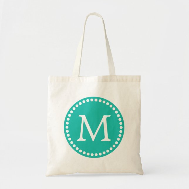 Teal & White Personalised Custom Monogram Tote Bag (Front)