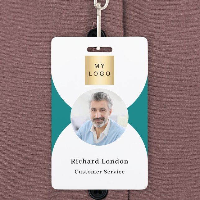 Teal white photo arch QR code business logo ID Badge (Creator Uploaded)