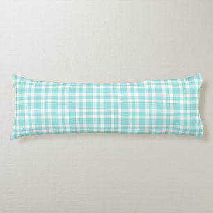 Teal White Plaid Pattern Body Cushion