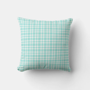 Teal White Plaid Pattern Cushion