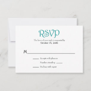 Teal White Plain Simple Wedding RSVP Cards