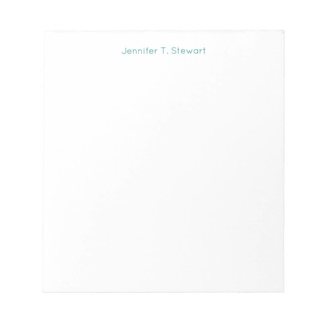 Teal & White Professional Elegant Simple Notepad (Front)