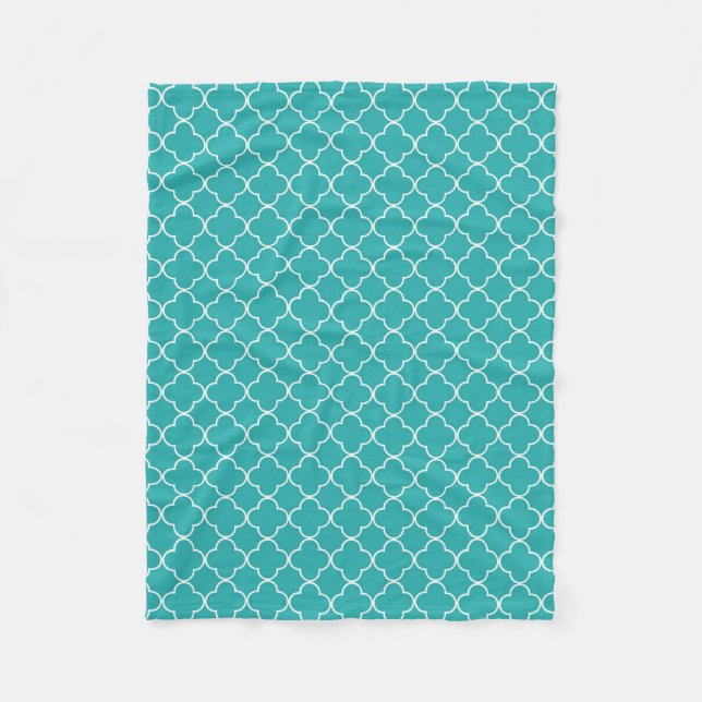 Teal White Quatrefoil Pattern Blanket (Front)