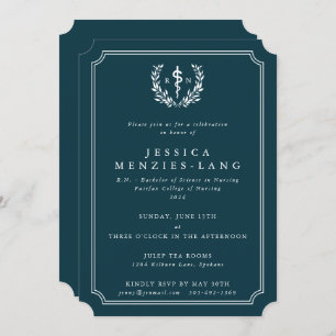 Teal/White Registered Nurse Asclepius Graduation Invitation