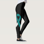 Teal & White Ribbon custom leggings<br><div class="desc">Teal with White represents cervical cancer awareness. These full colour leggings can be customised with several background colours and sizes to suit your needs!</div>