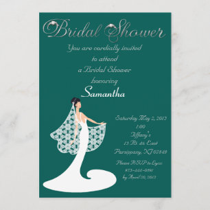 Teal & White Rose Bride Bridal Shower Invitation